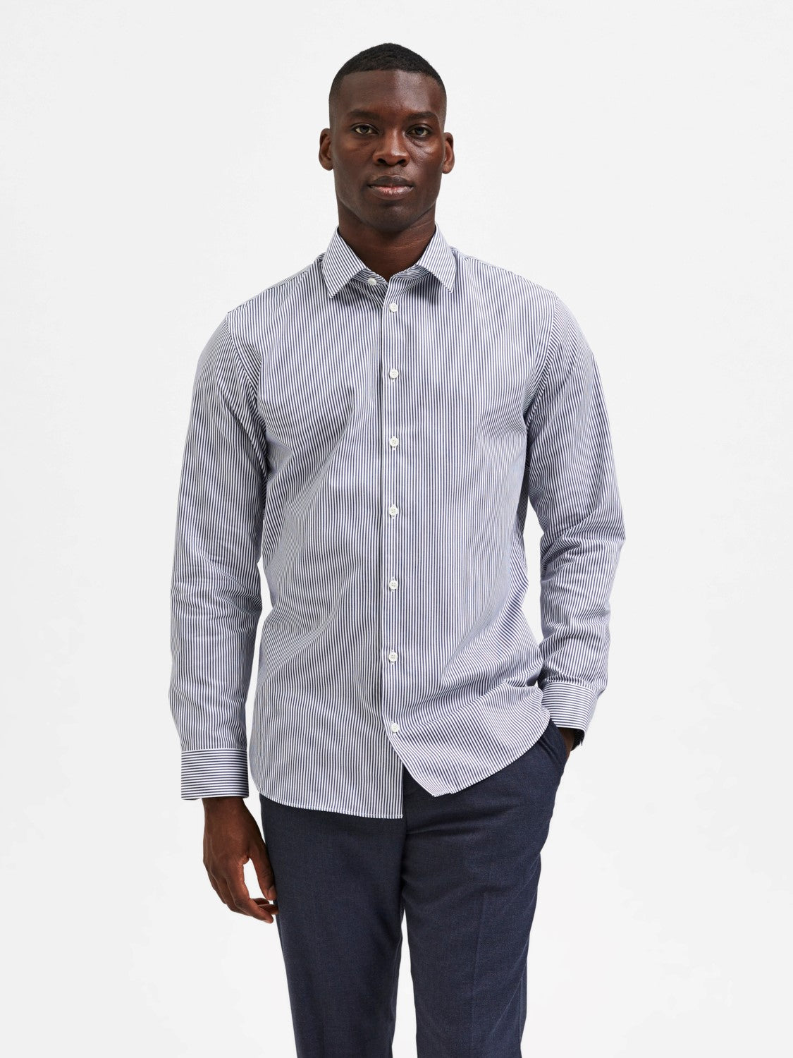 Slim Ethan Shirt Long-Sleeve - Dark Navy Stripes