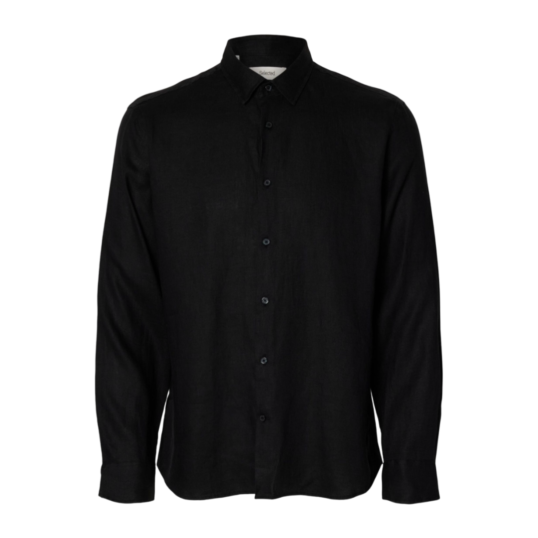 Kylian Linen Long-Sleeve Shirt - Black