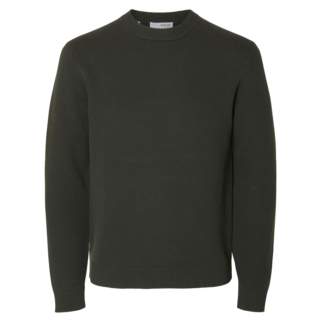 Dane Long-sleeve Knit Structure Crew Neck - Deep Forest