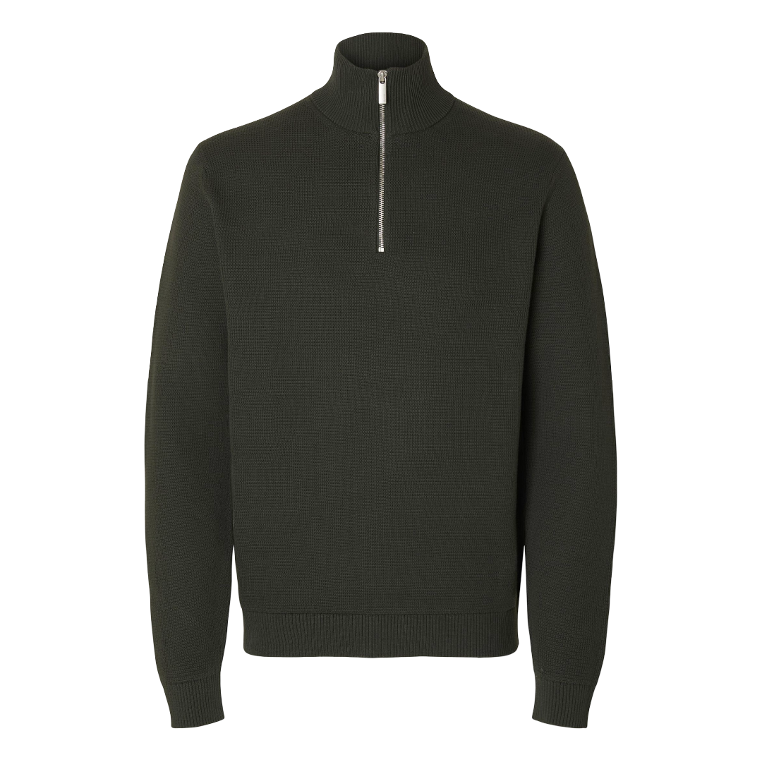 Dane Long-sleeve Knit Structure Half Zip - Deep Forest