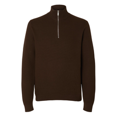 Dane Long-sleeve Knit Structure Half Zip - DEMITASSE