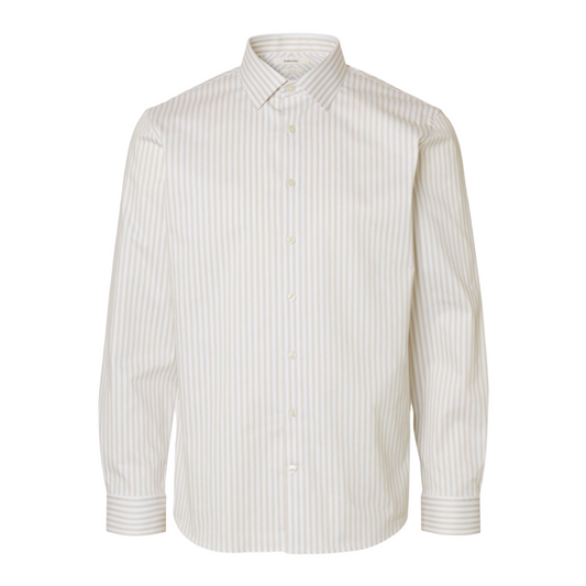 Slim Performance Long-sleeve shirt - Sand/White stripes