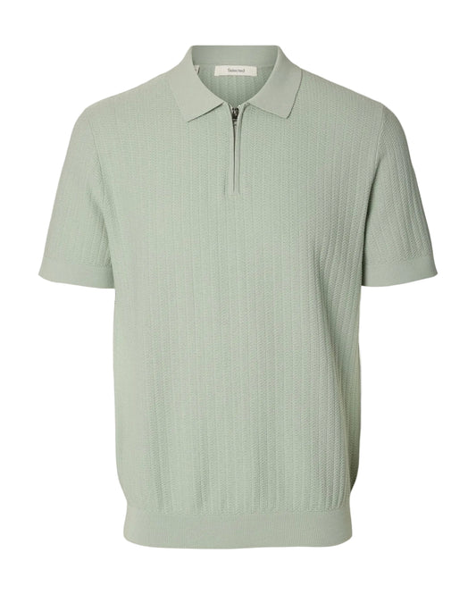 Cran Short-sleeve Knit Structure Zip Polo - Aqua Gray