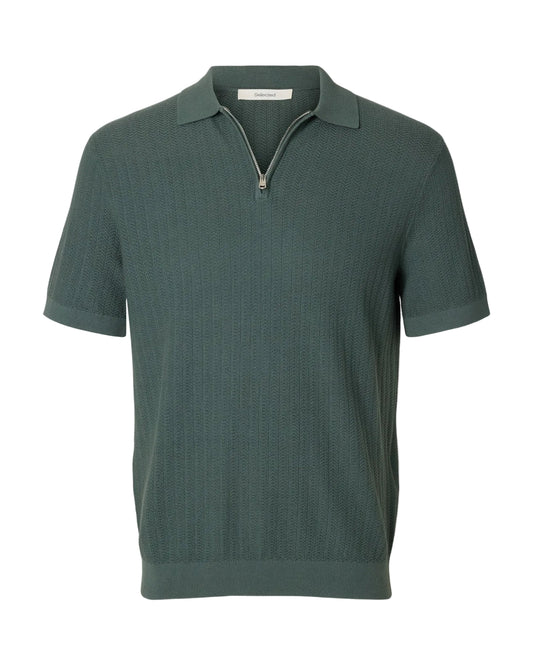 Cran Short-sleeve Knit Structure Zip Polo - Balsam Green