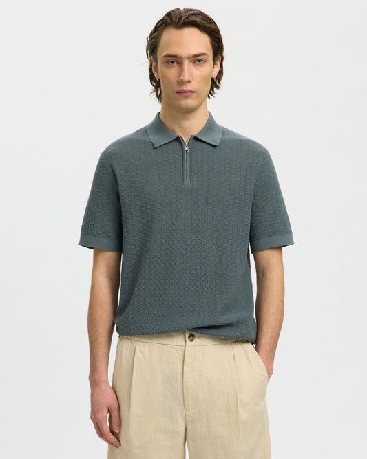 Cran Short-sleeve Knit Structure Zip Polo - Balsam Green