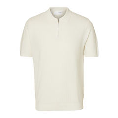 Cran Knit Structure Short-sleeve Half Zip Polo - Egret