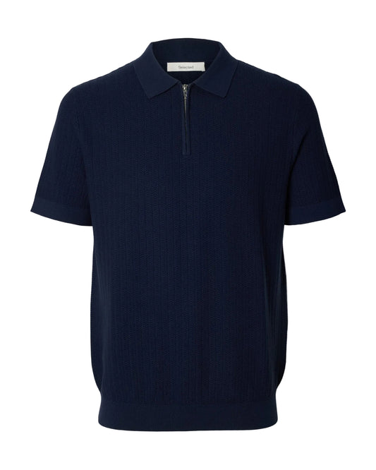 Cran Short-sleeve Knit Structure Zip Polo - Navy Blazer