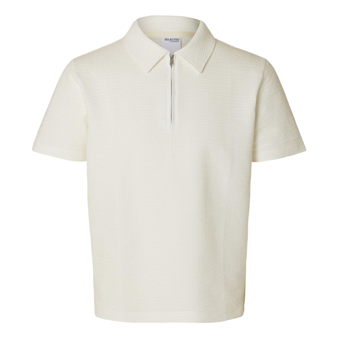 Sander Seersucker Zip Short-sleeve Polo - Egret