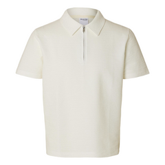 Sander Seersucker Zip Short-sleeve Polo - Egret