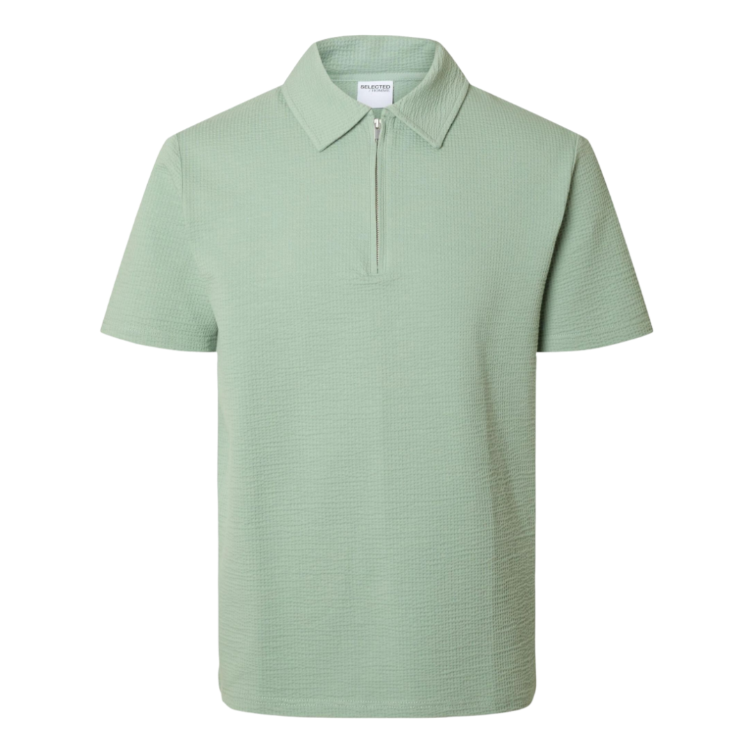 Sander Seersucker Zip Short-sleeve Polo - Iceberg Green