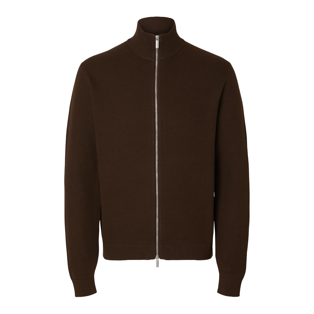 Dane Long-sleeve Knit Structure Full Zip - DEMITASSE