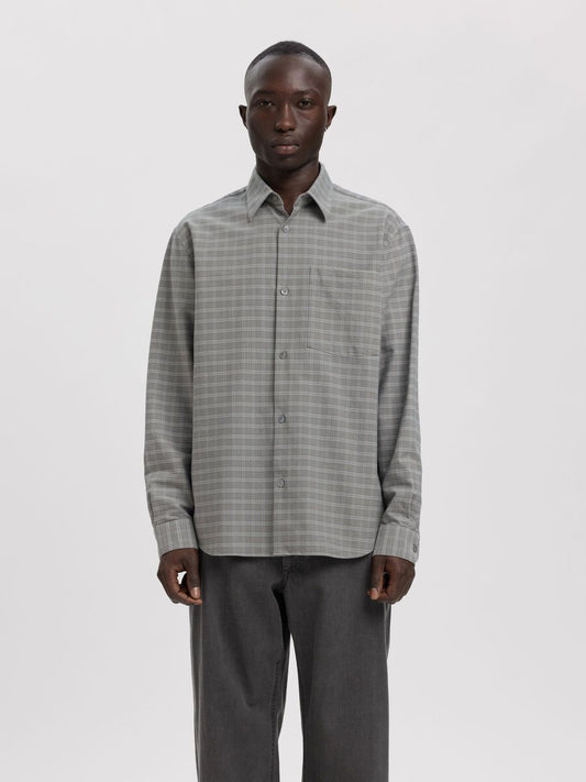 Aslund Mix Oxford Long-sleeve Shirt - Chiseled Stone Grey