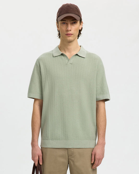 Mattis Short-sleeve Linen Blend Structure Polo - Aqua Gray