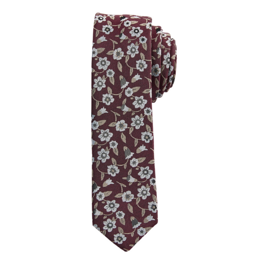 Tie - Dark red with flowers