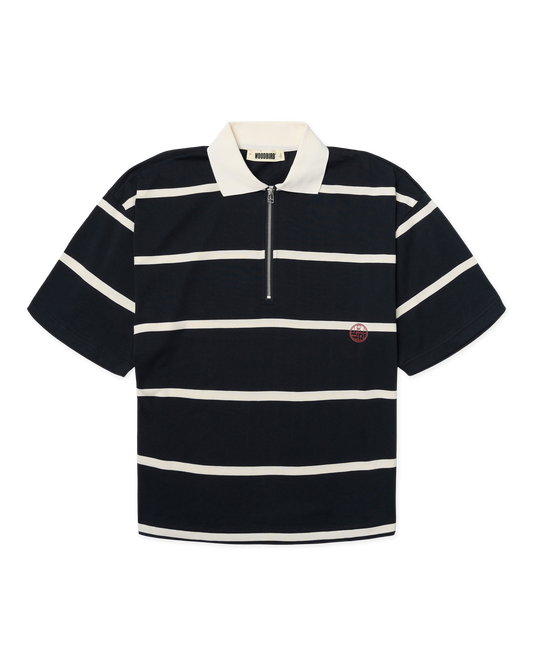 Hiro S/S Stripe Zip Polo - Off White/Navy
