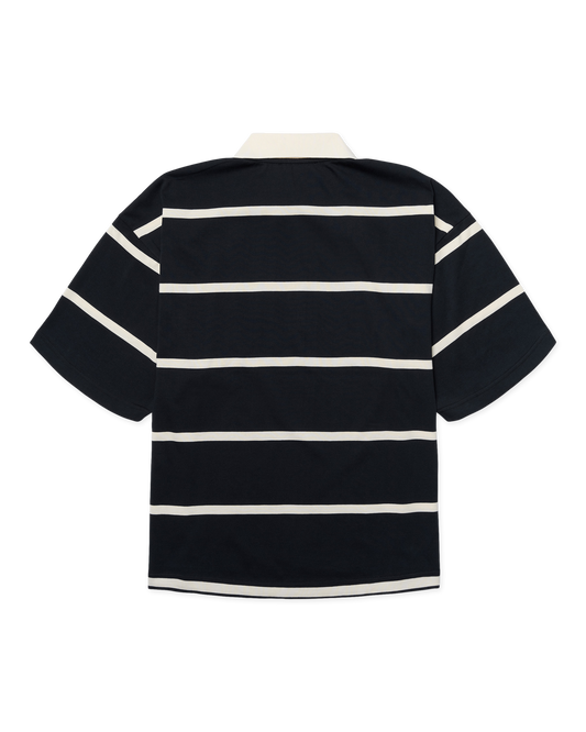 Hiro S/S Stripe Zip Polo - Off White/Navy