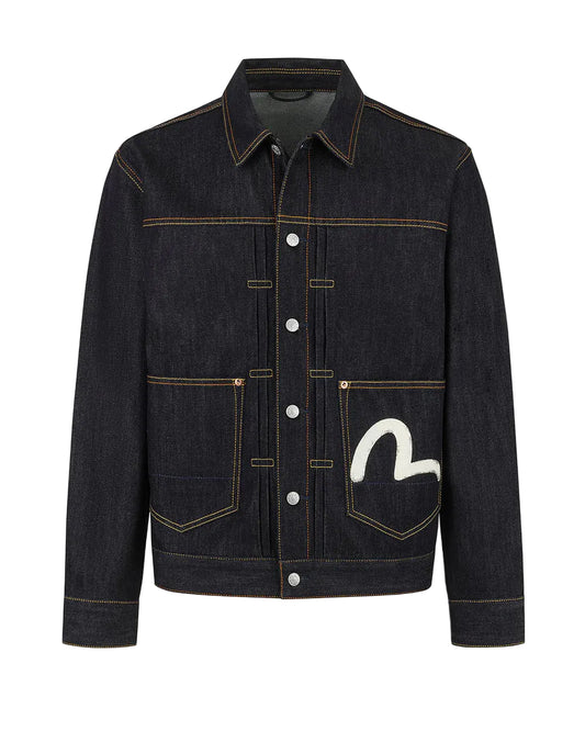 Ecru Seagull Printed Denim Jacket - Raw Indigo