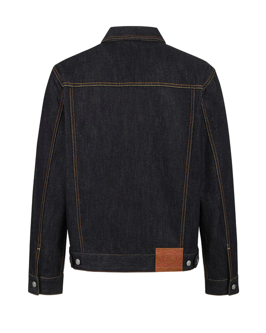 Ecru Seagull Printed Denim Jacket - Raw Indigo