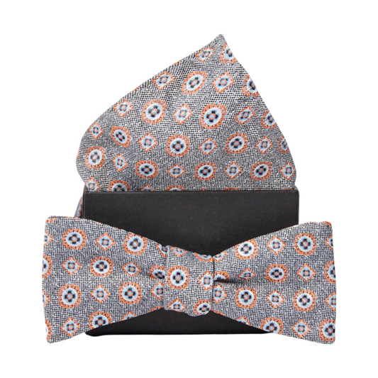 Bowtie & Hankie - Greyish with pattern