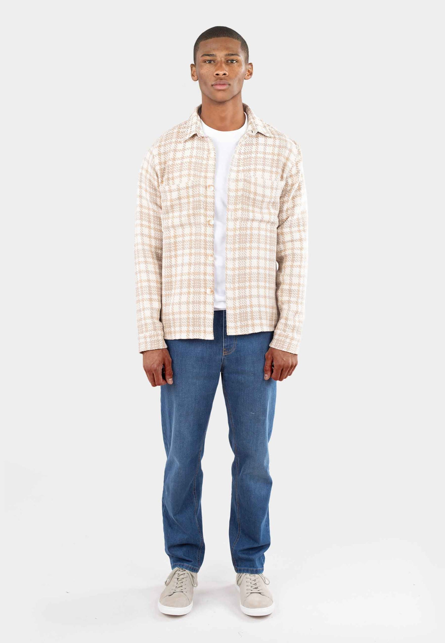 Micah Checked Overshirt - Beige Check
