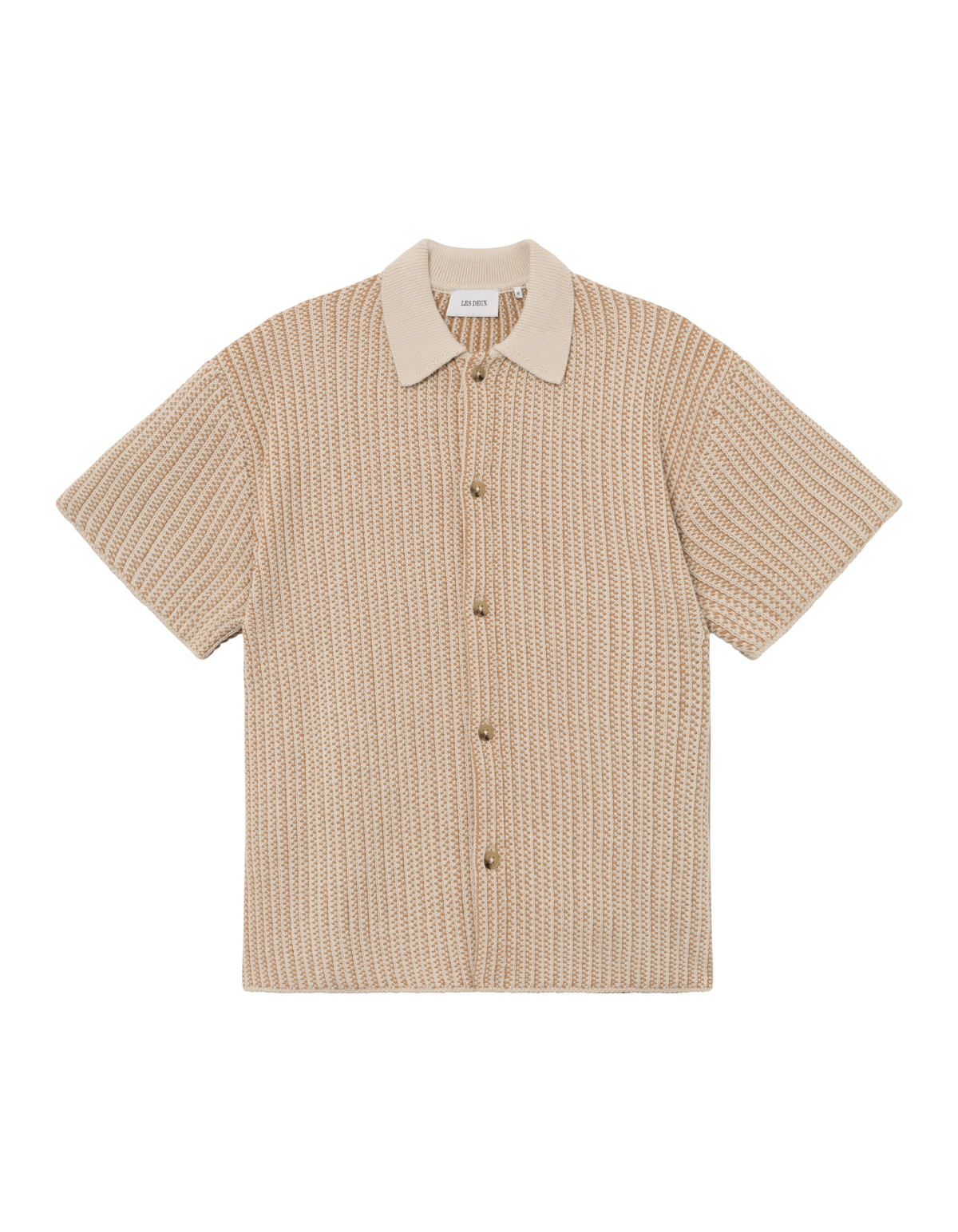 Easton Knitted Short-sleeve Shirt - Camel/Ivory