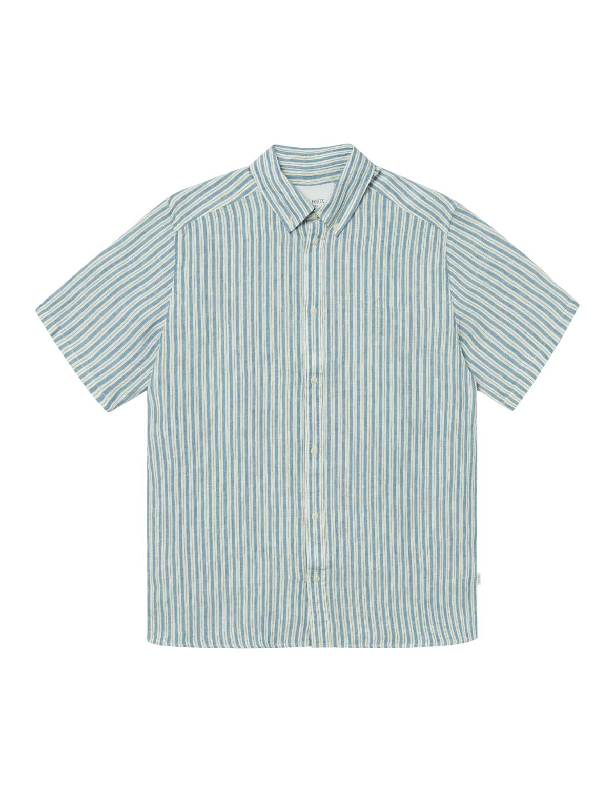 Kris Linen Short-sleeve Shirt - Washed Denim Blue/Ivory