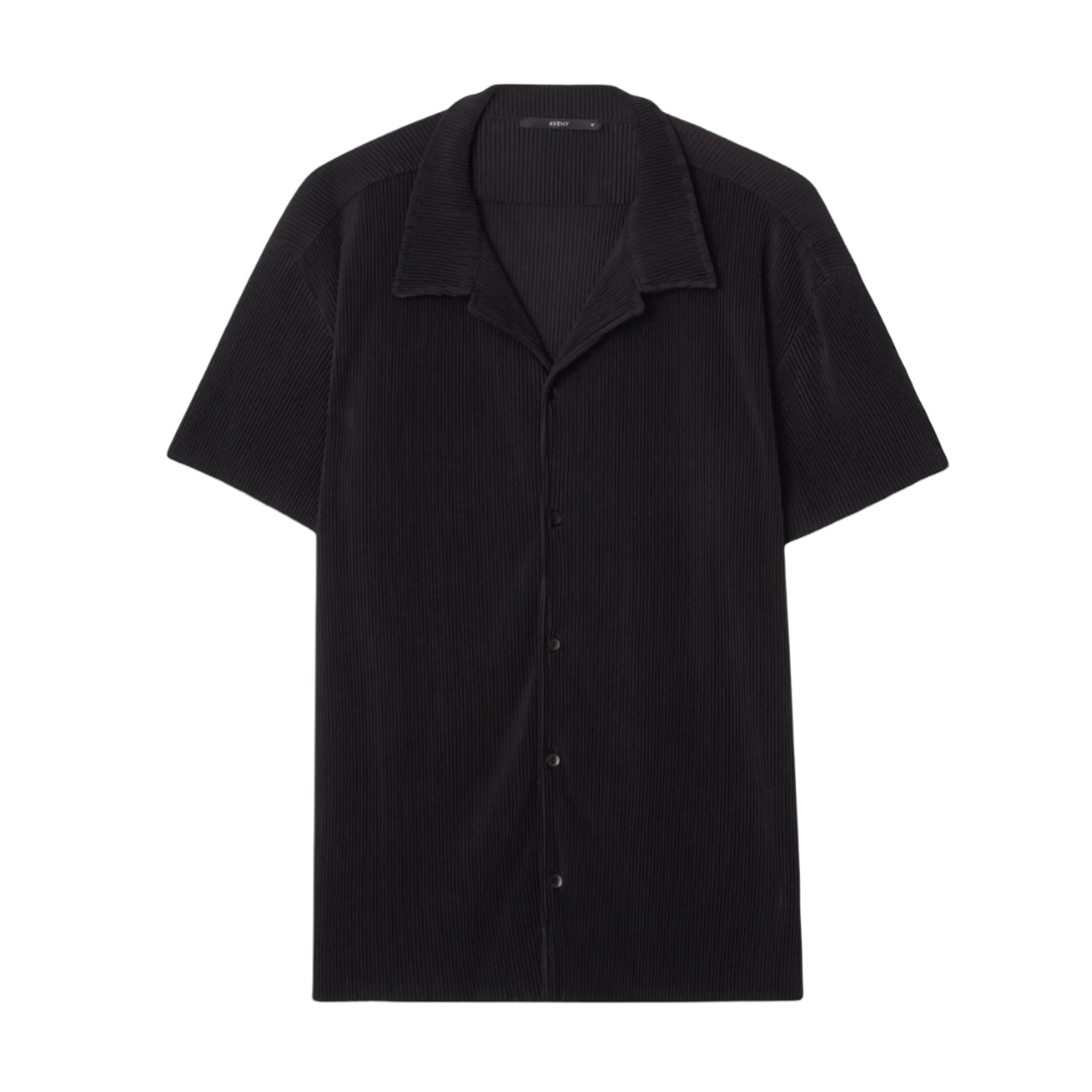 Collins Short-sleeve Plissé Shirt - Black