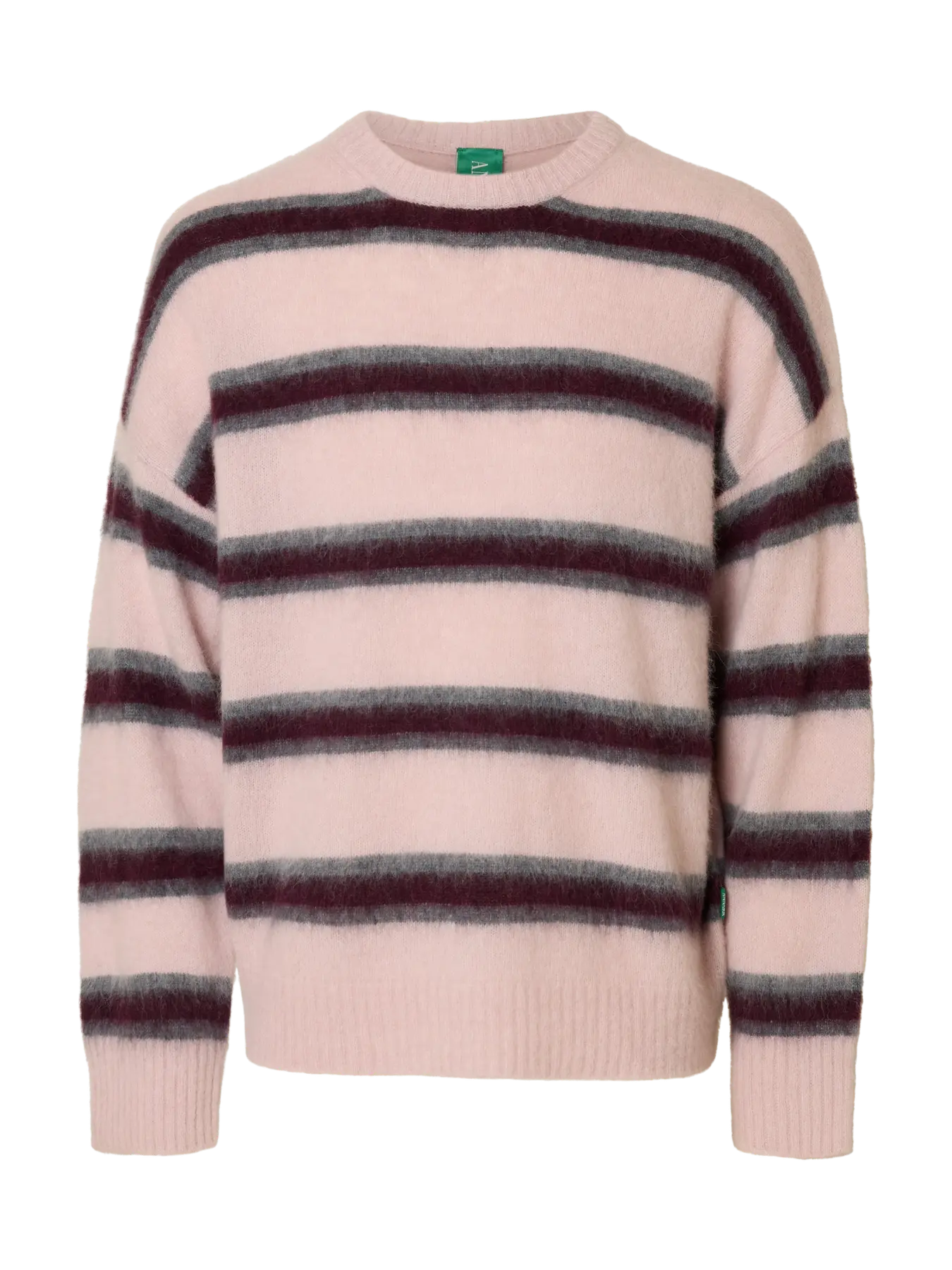 Modi Long-sleeve Knit Hairy Crewneck - Barely Pink Stripes