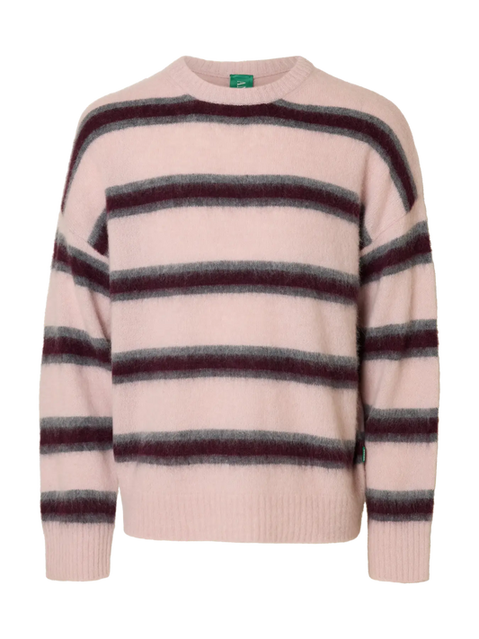 Modi Long-sleeve Knit Hairy Crewneck - Barely Pink Stripes