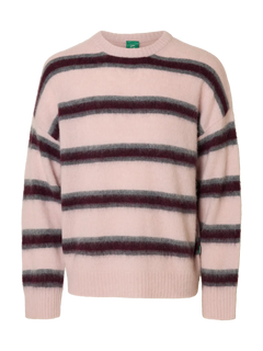 Modi Long-sleeve Knit Hairy Crewneck - Barely Pink Stripes