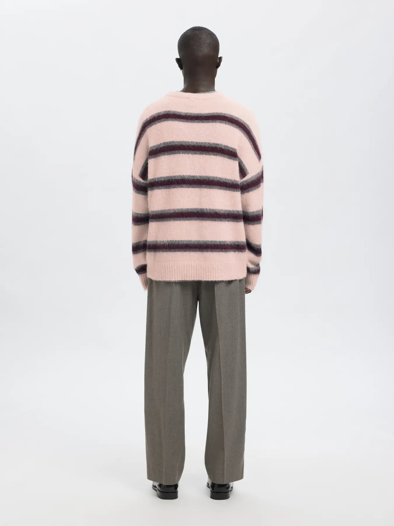Modi Long-sleeve Knit Hairy Crewneck - Barely Pink Stripes