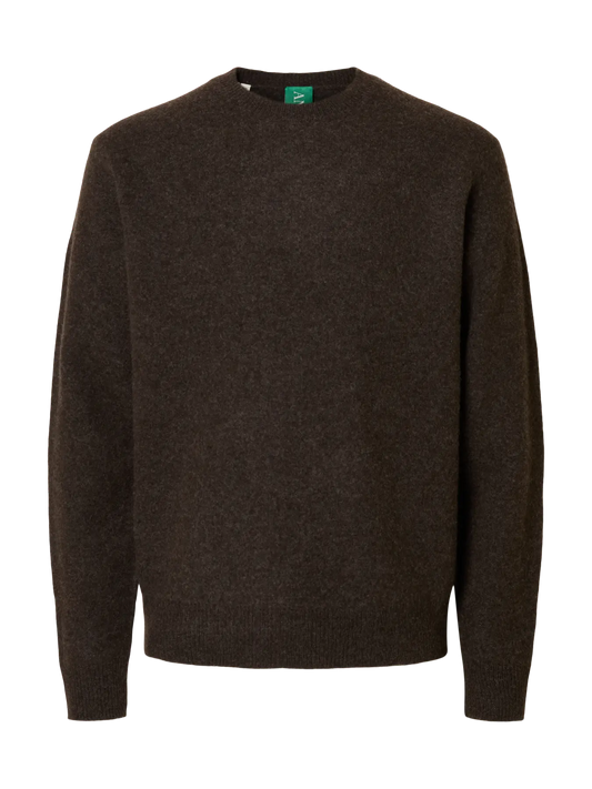 Ragi Long-sleeve Knit Wool Crewneck - Black Coffee