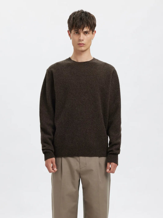 Ragi Long-sleeve Knit Wool Crewneck - Black Coffee