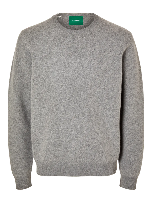 Ragi Long-sleeve Knit Wool Crewneck - Medium Grey Melange