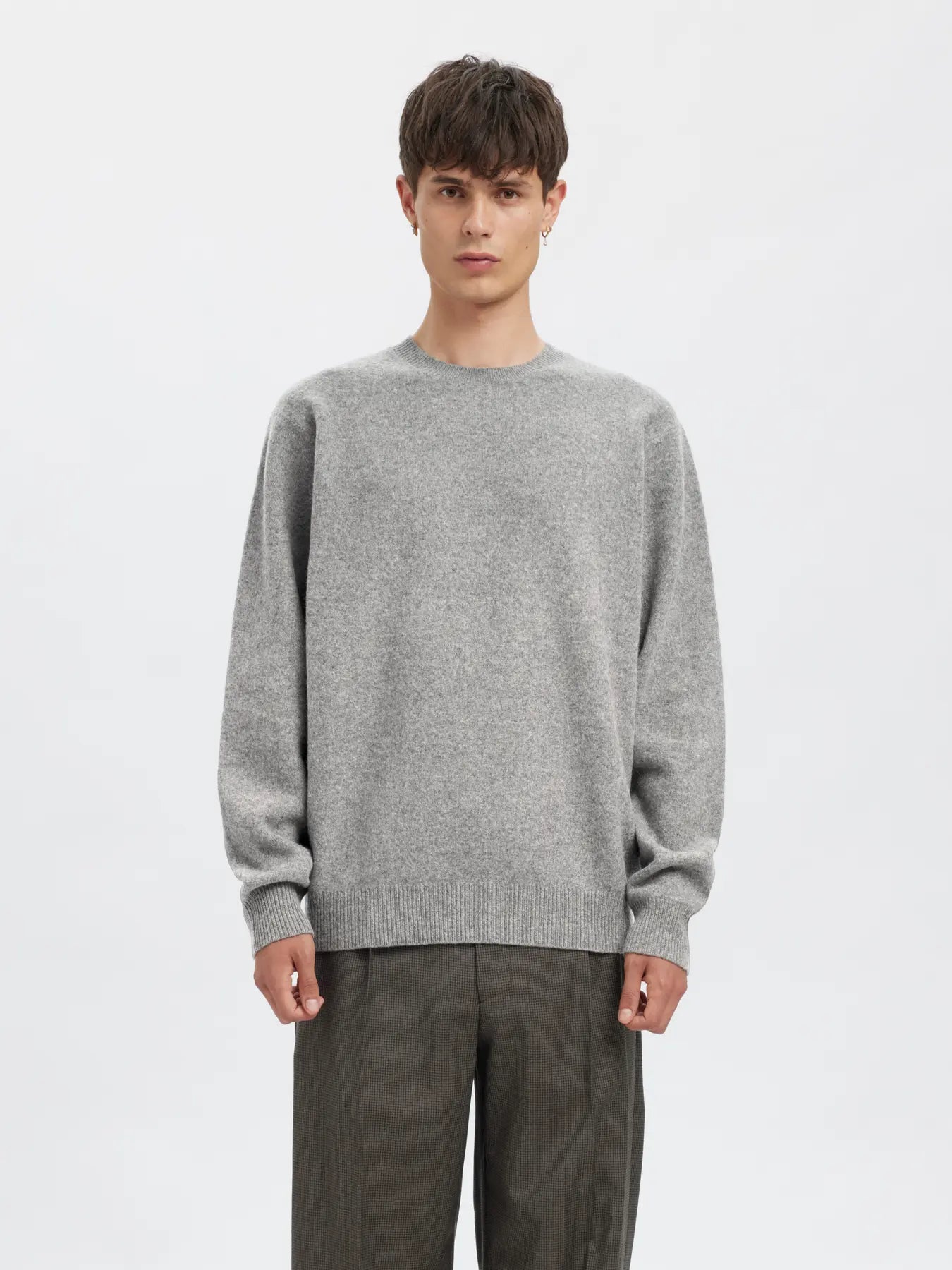 Ragi Long-sleeve Knit Wool Crewneck - Medium Grey Melange