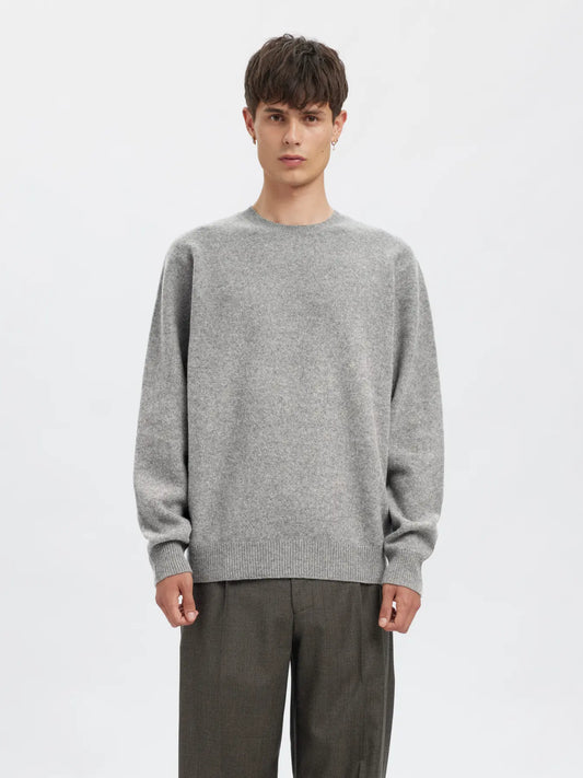 Ragi Long-sleeve Knit Wool Crewneck - Medium Grey Melange