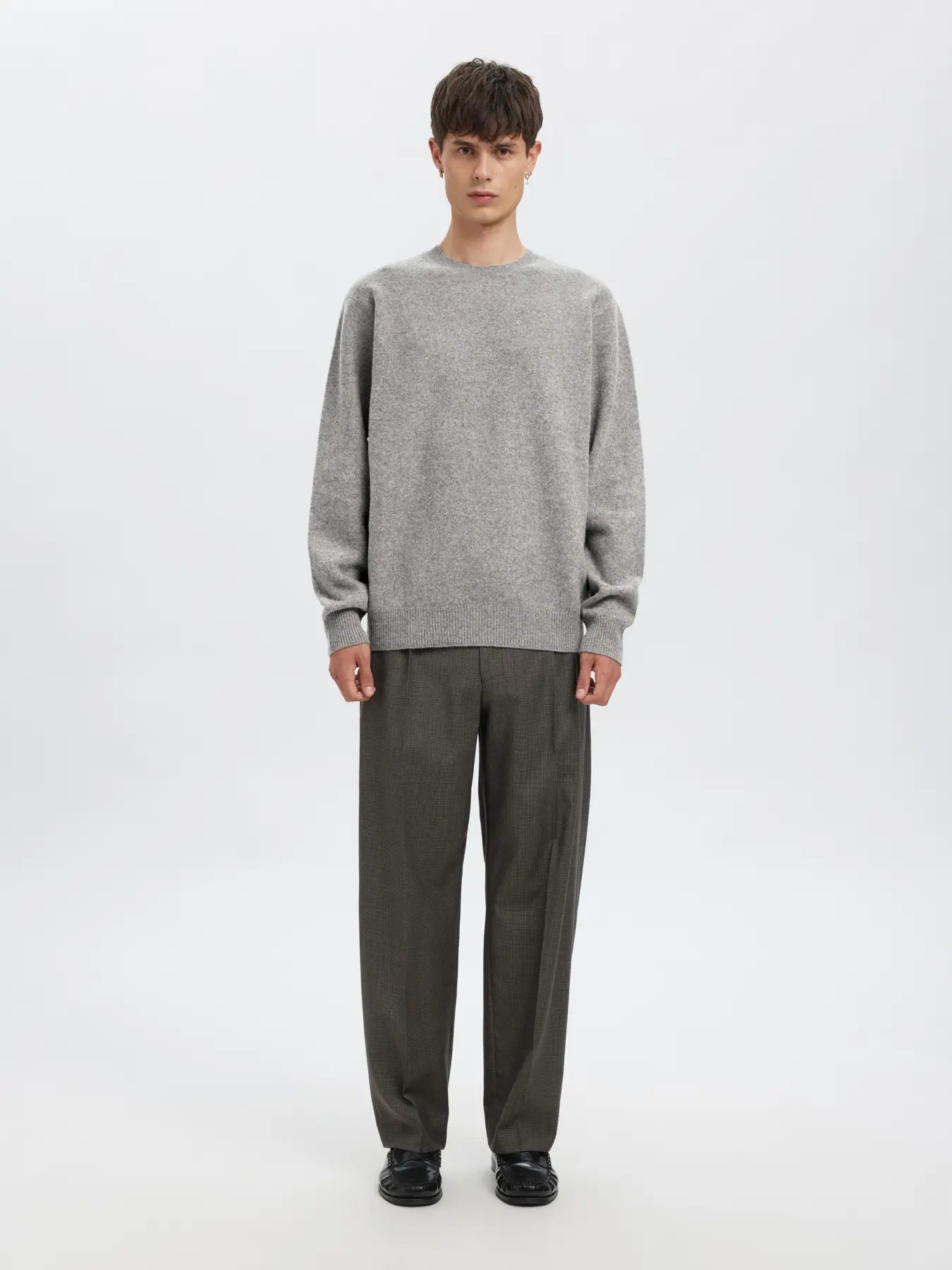 Ragi Long-sleeve Knit Wool Crewneck - Medium Grey Melange