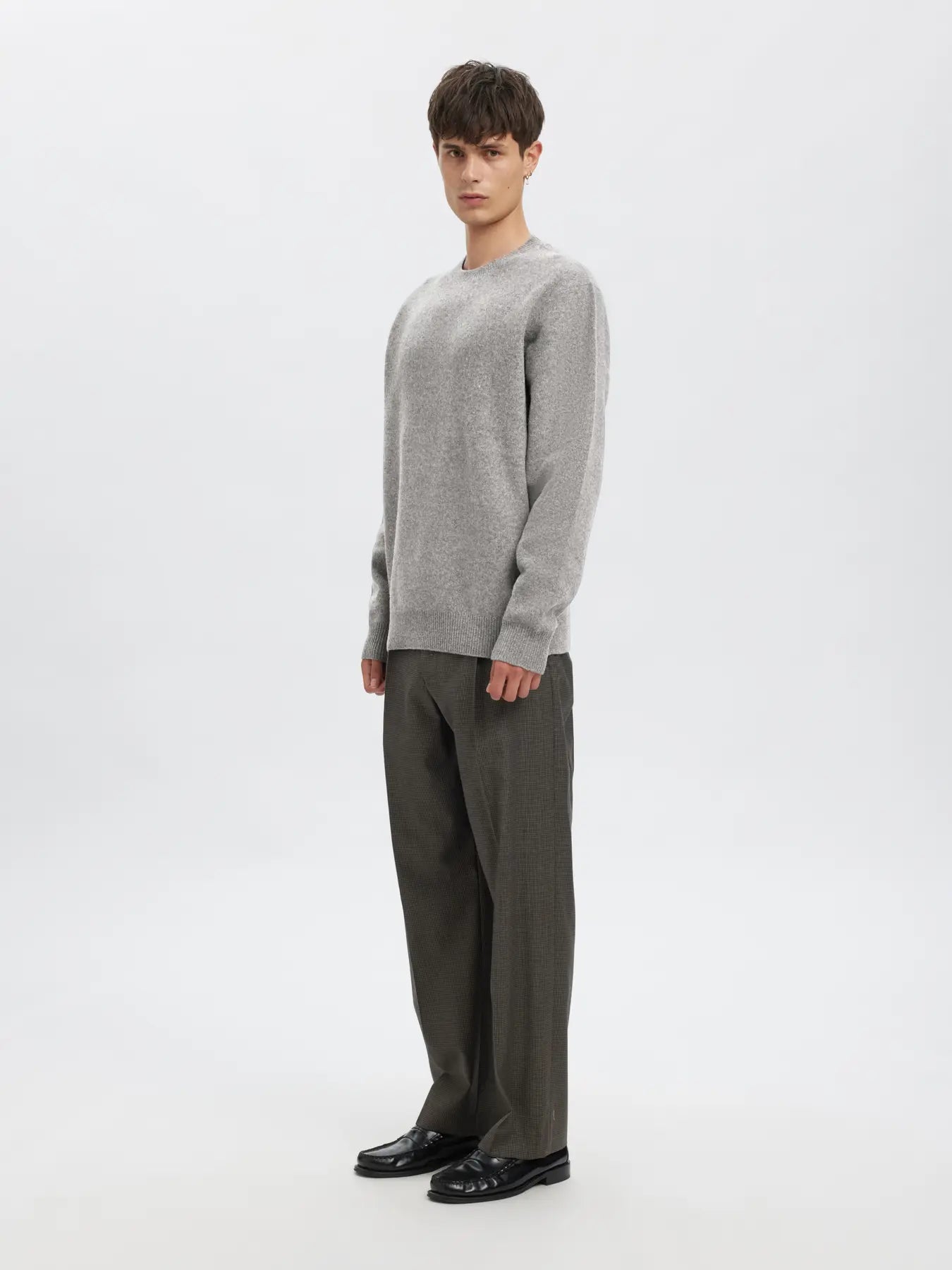 Ragi Long-sleeve Knit Wool Crewneck - Medium Grey Melange
