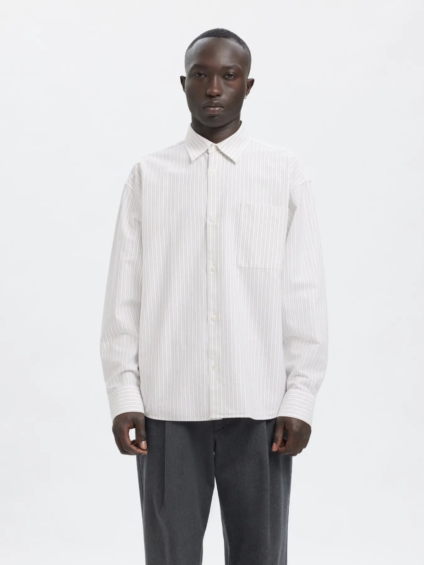 Volund Oxford Long-sleeve Shirt - Brilliant White/Weathered Teak