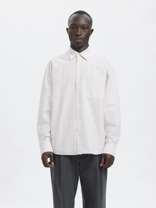 Volund Oxford Long-sleeve Shirt - Brilliant White/Weathered Teak