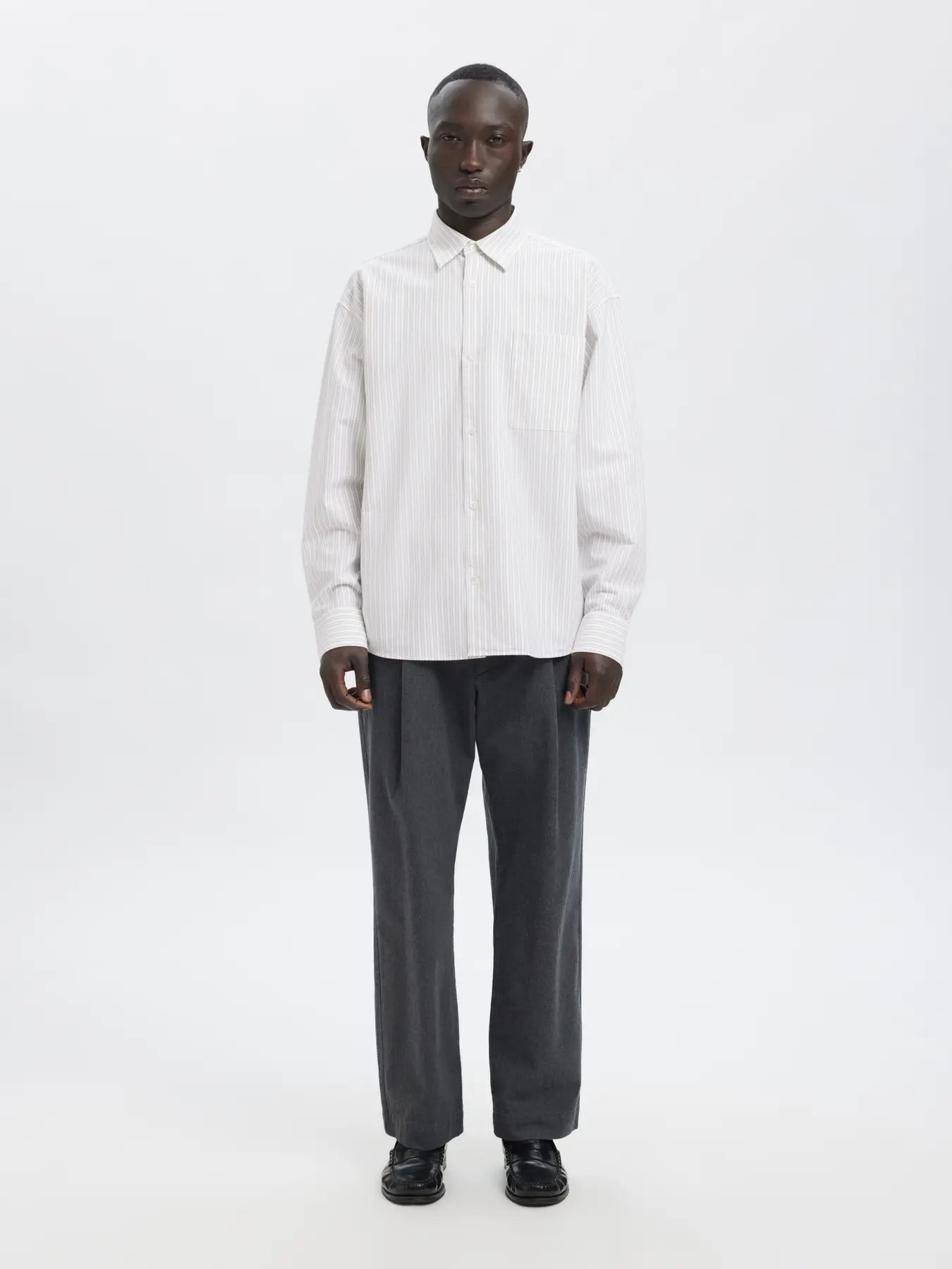Volund Oxford Long-sleeve Shirt - Brilliant White/Weathered Teak