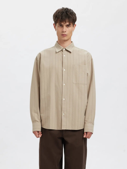 Volund Oxford Long-sleeve Shirt - Pure Cashmere Stripes
