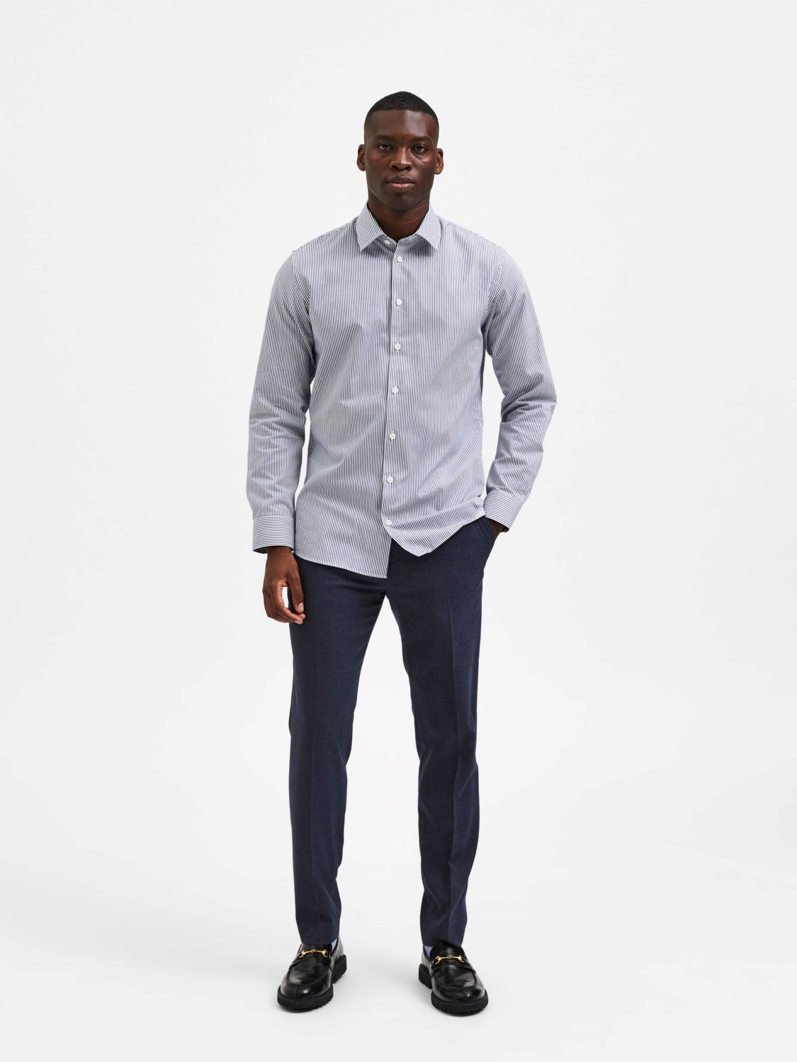 Slim Ethan Shirt Long-Sleeve - Dark Navy Stripes