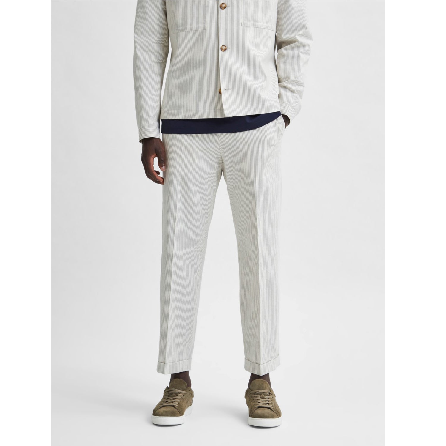 Relax 180 Martin Linen Trousers - Bone White/Humus Stripe