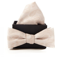 Bowtie & Hankie - Offwhite with pattern