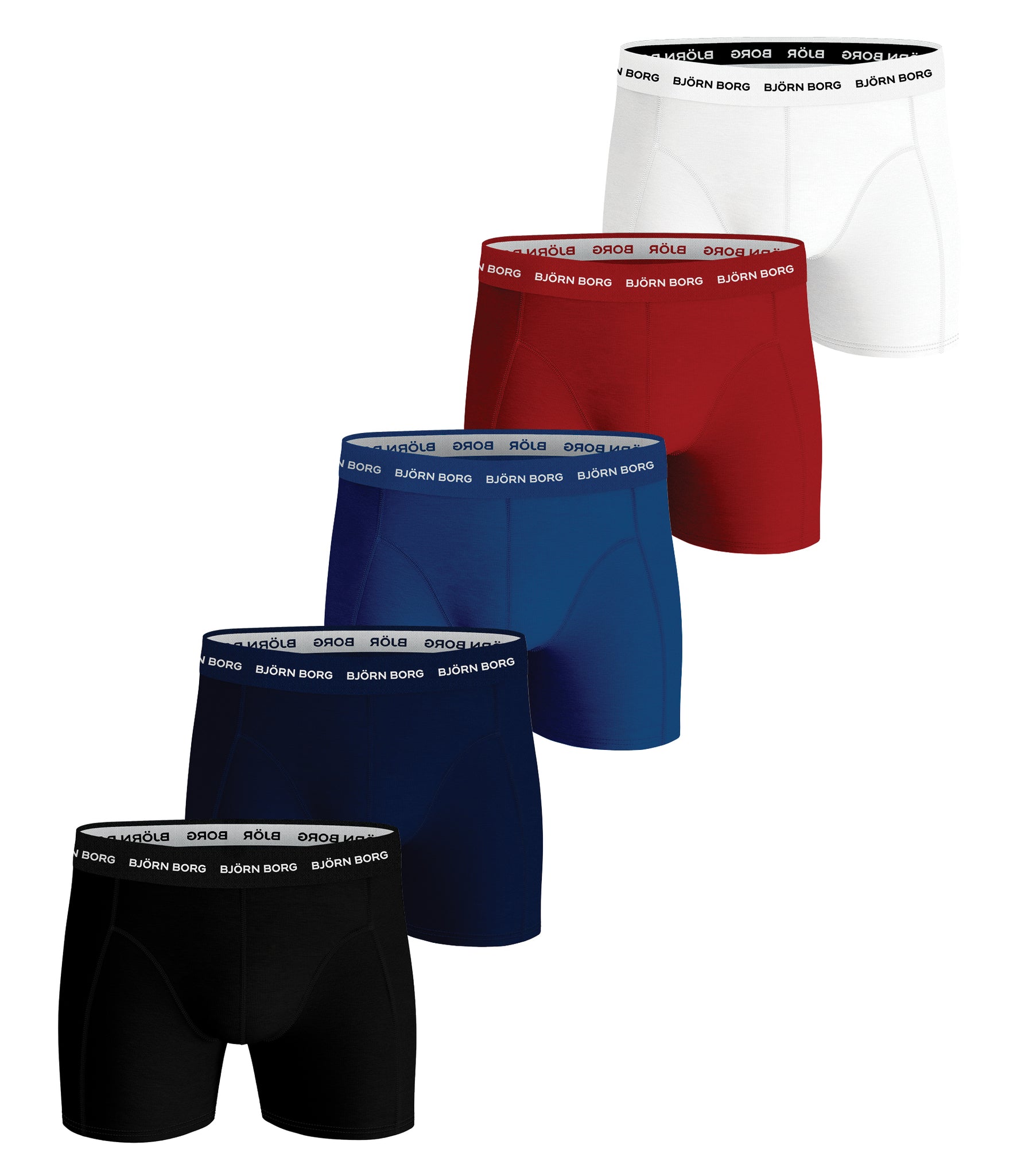 Shorts Solids 5-pack - Black/White/Red/Navy/Blue