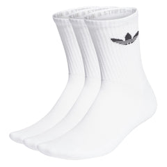 Cushioned Trefoil Mid-Cut Crew Socks 3 Pairs - White/Black