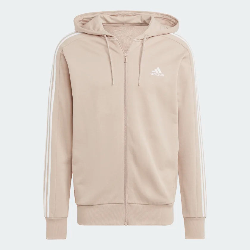 Essentials French Terry 3-Stripes Full-Zip Hoodie - Wonder Taupe/White