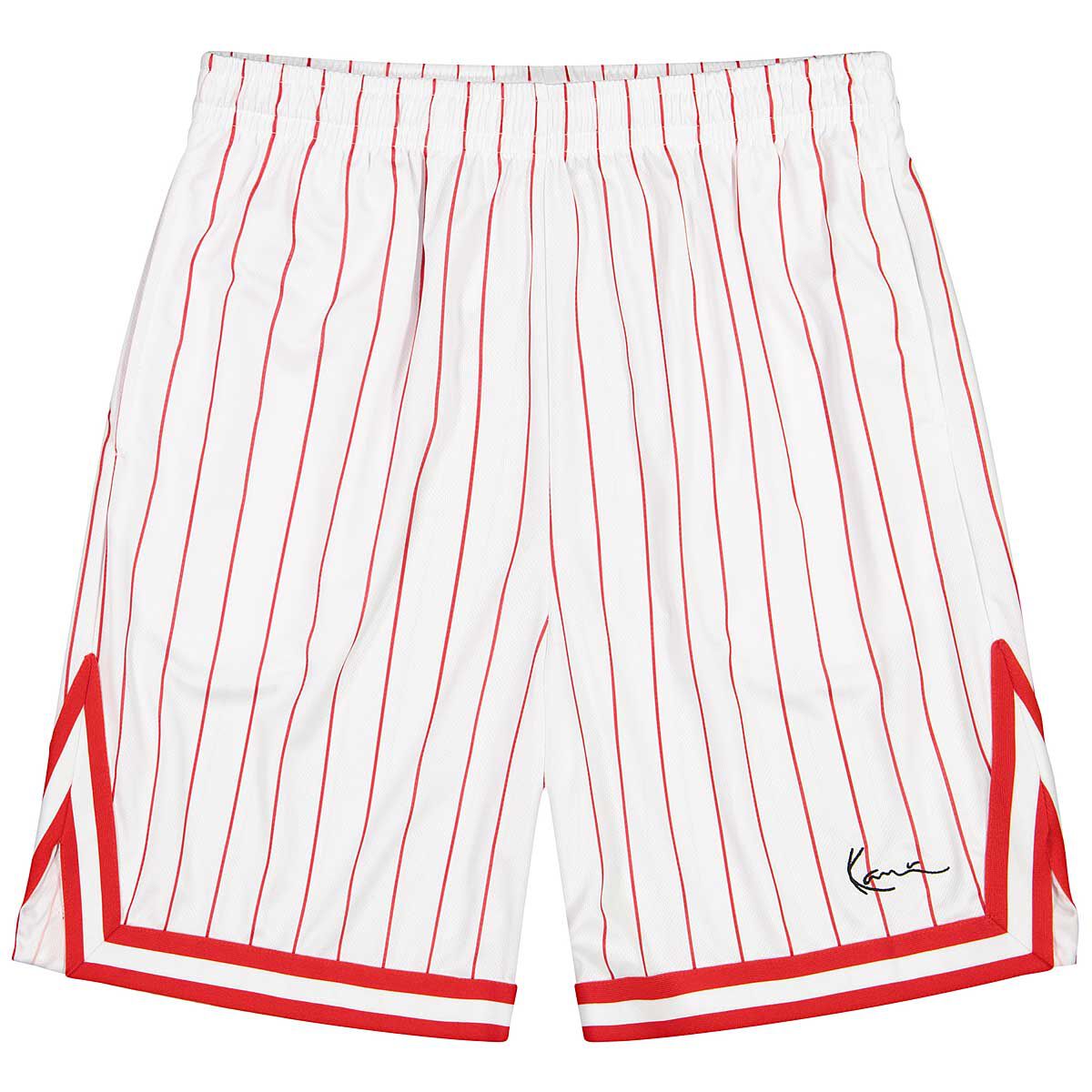 Small Signature Pinstripe Mesh Shorts - White/Red