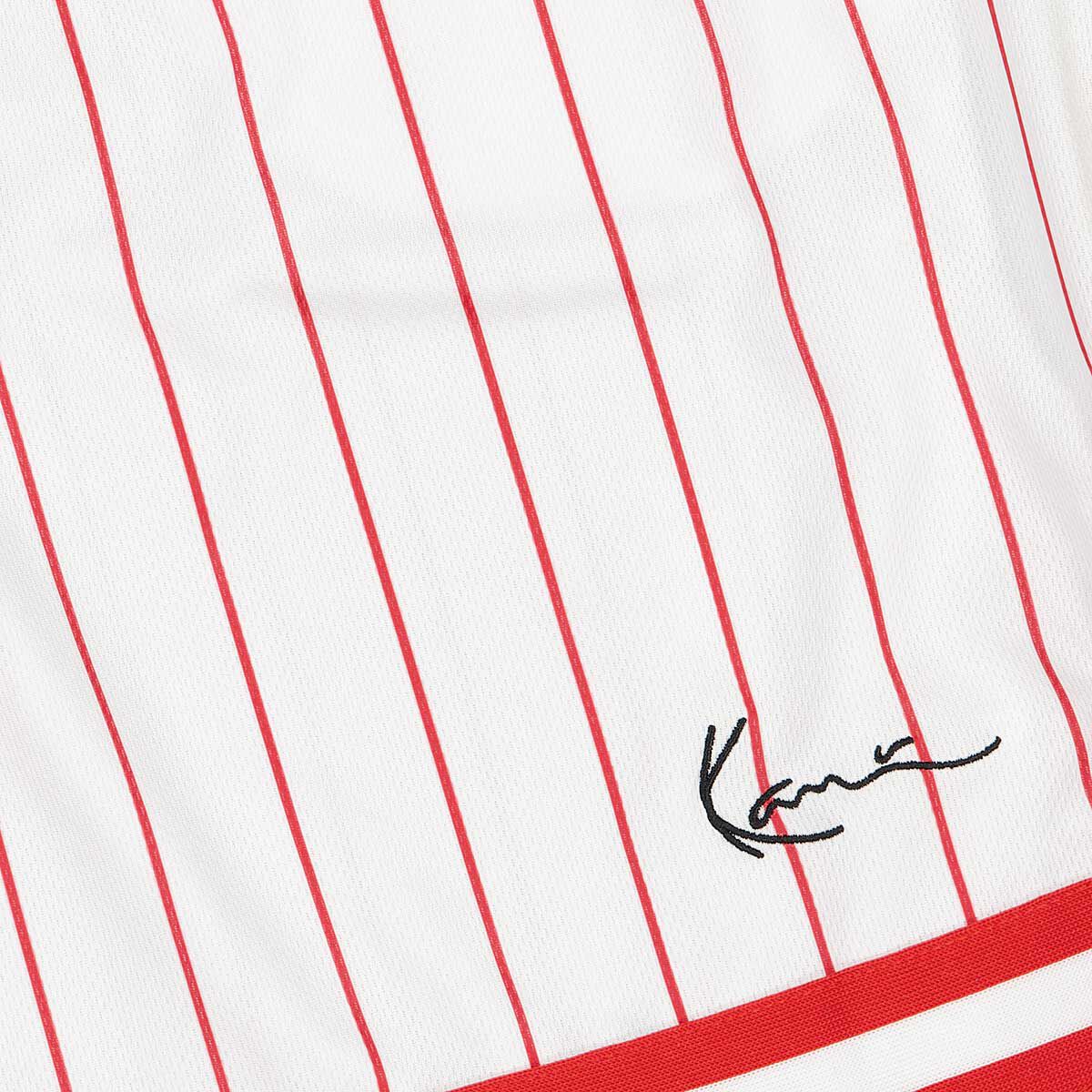 Small Signature Pinstripe Mesh Shorts - White/Red